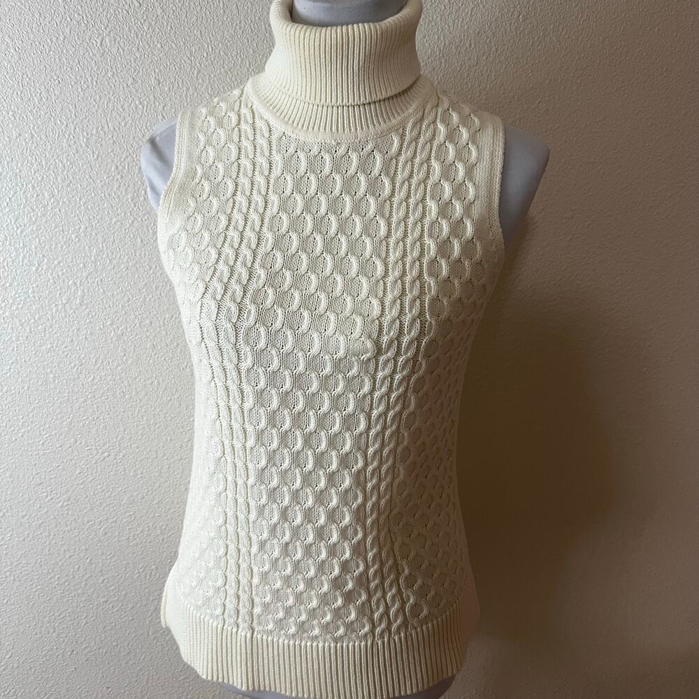 Tommy Bahama cream cotton knit sleeveless turtleneck sweater WOMENS SMALL